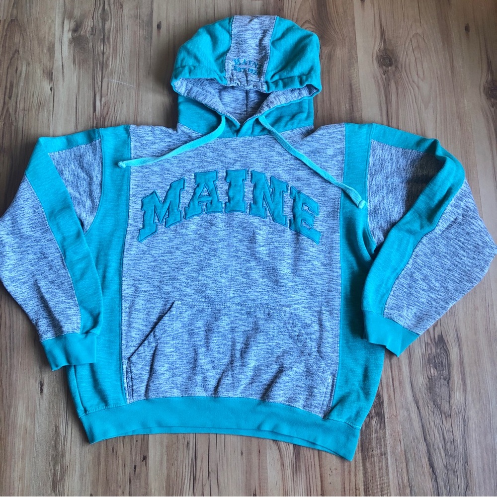 Vintage MAINE Hoodie Sweatshirt Pullover Long Sleeve Gray Medium Women’s